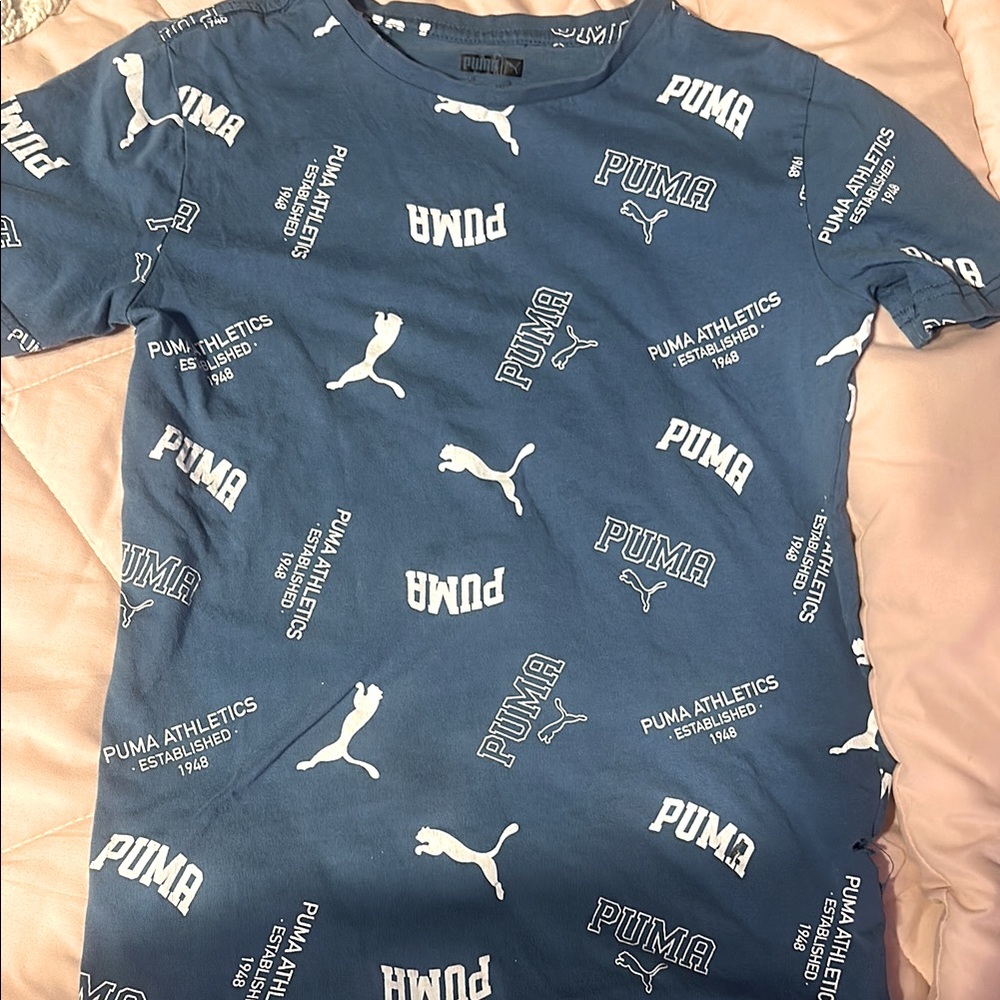 Puma Blue Short Sleeve Tee with Graphic Design